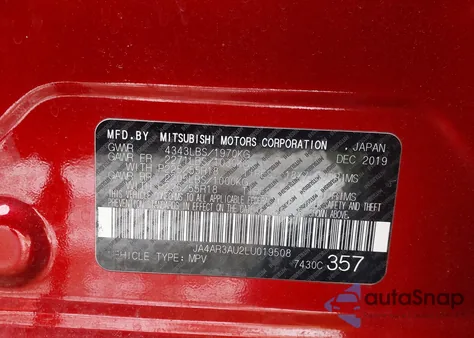 2020 Mitsubishi Outlander Sport 2.0 Be Awc из США, поврежденный, VIN JA4AR3AU2LU019508